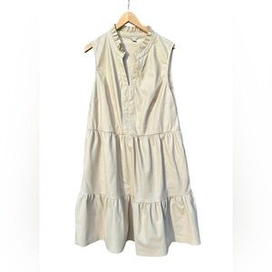 Cato Dress Cream Tiered Vegan Leather Ruffle Trim Sz. 18/20